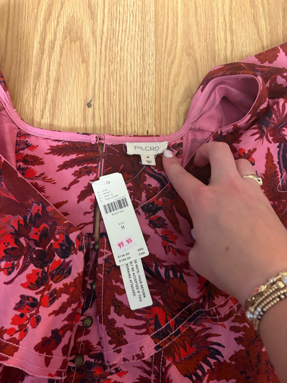 Pilcro/Anthropologie Pink and Red Floral Button-Front Dress - Picture 5 of 7